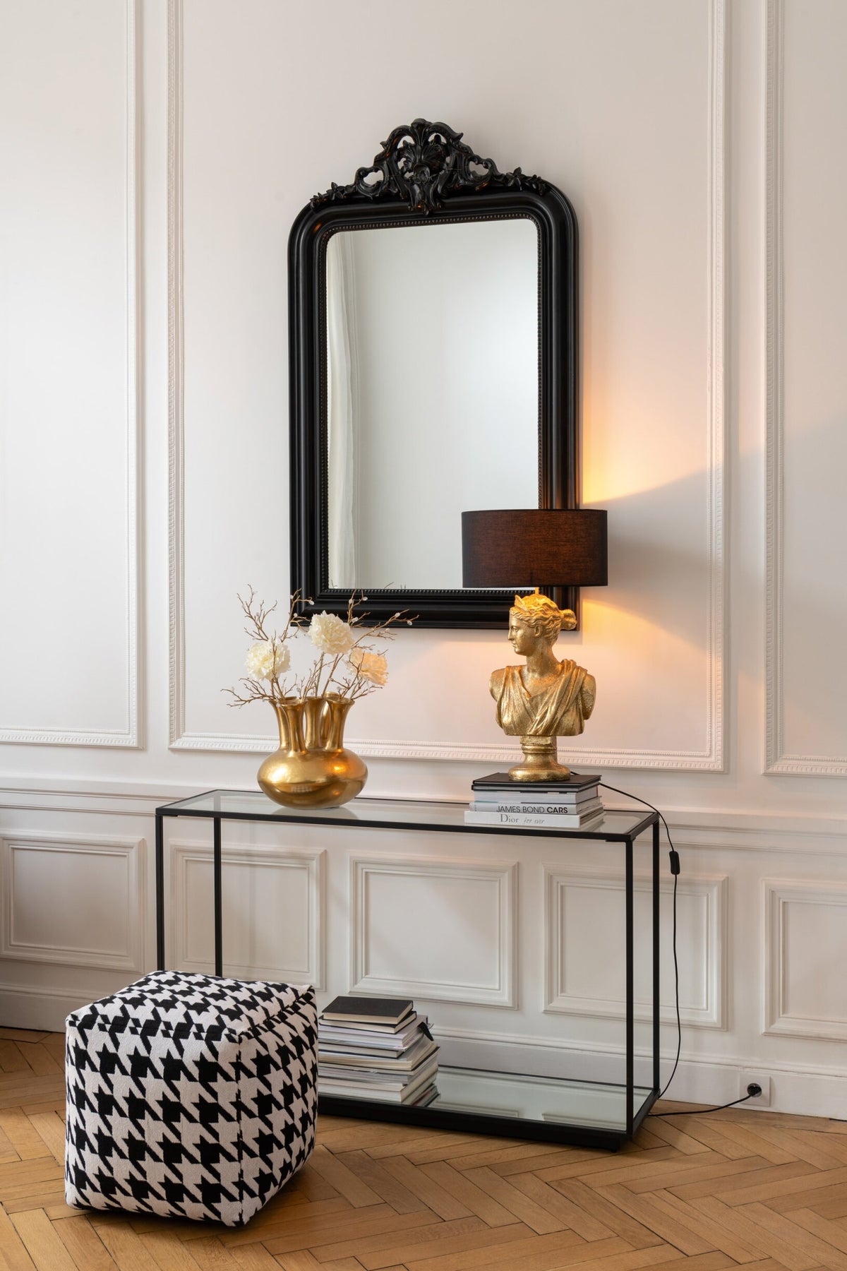 console métal verre et miroir