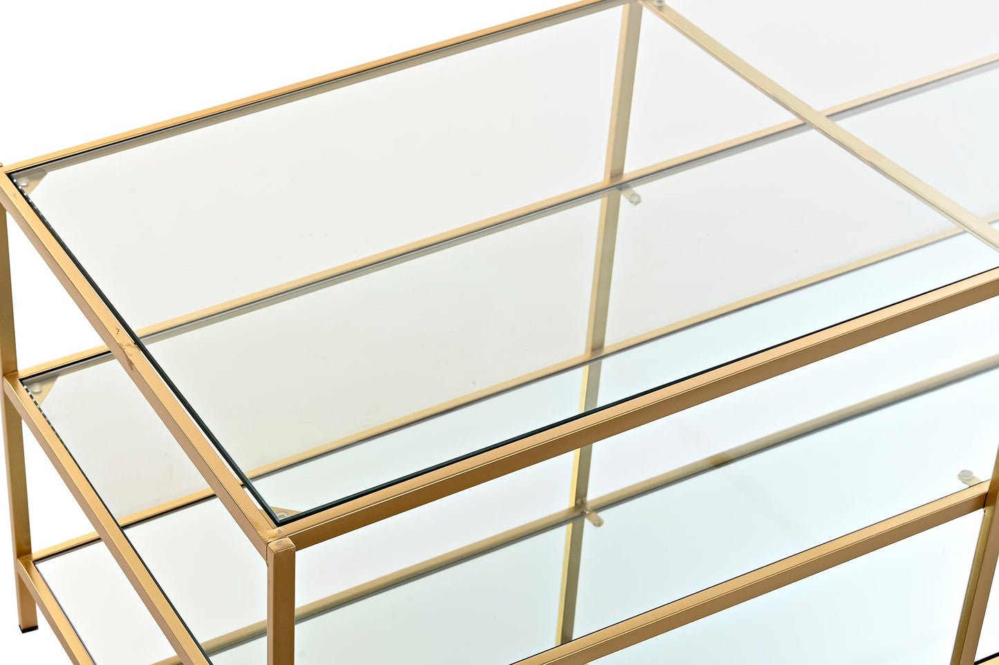 table basse miroir dorée