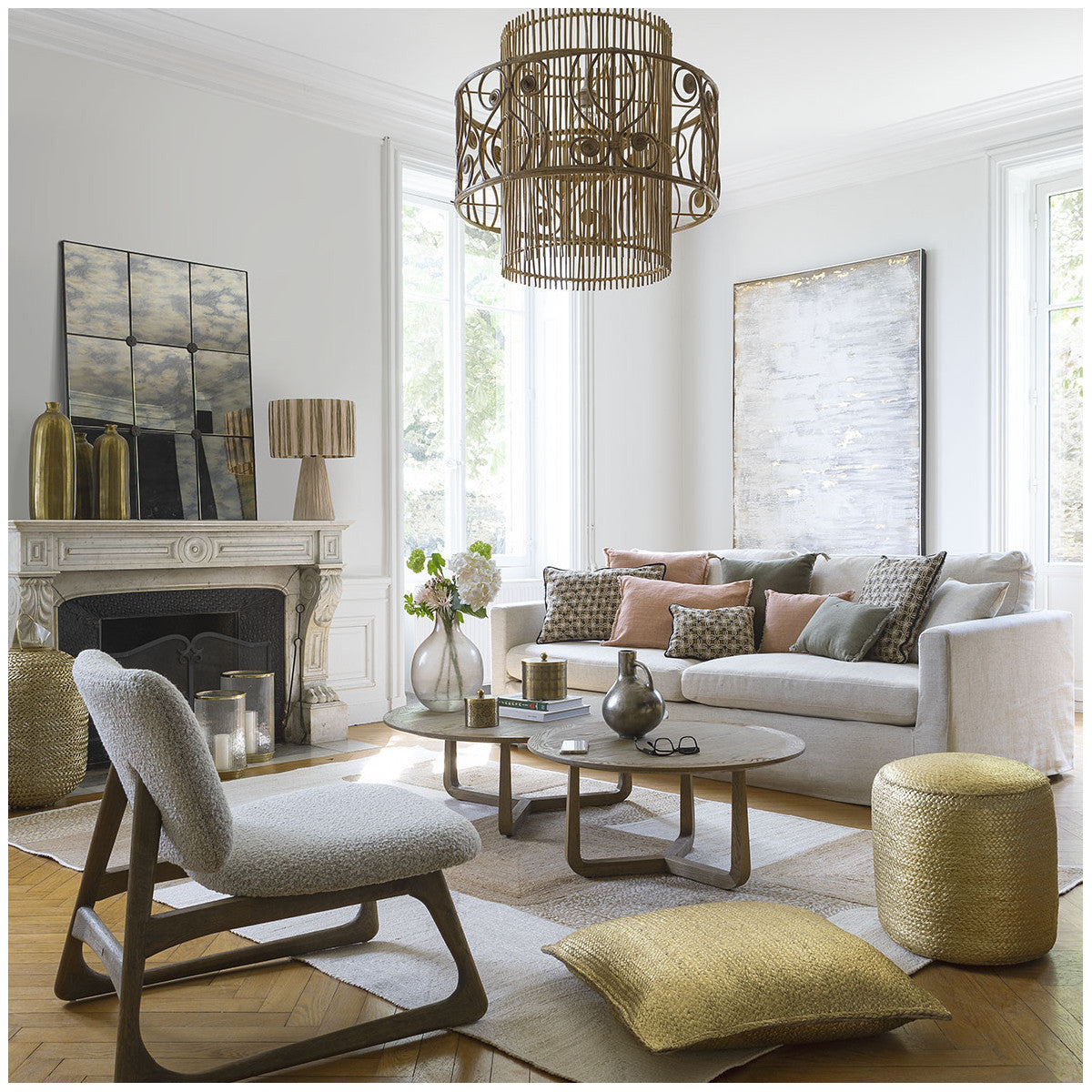 Pouf jute doré