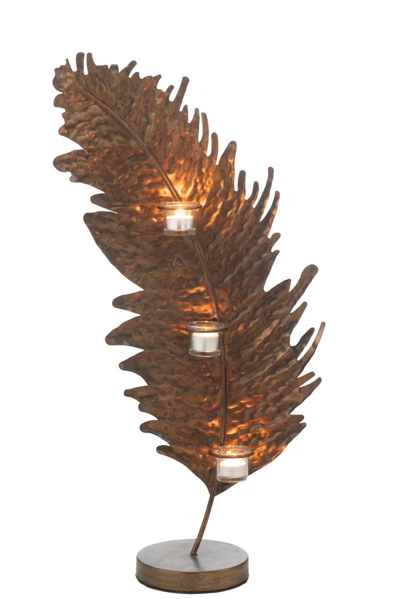 Porte-Bougie Feuille Metal/Verre