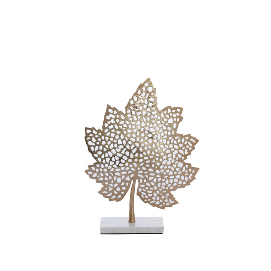 Ornement sur pied LEAF or+marbre blanc
