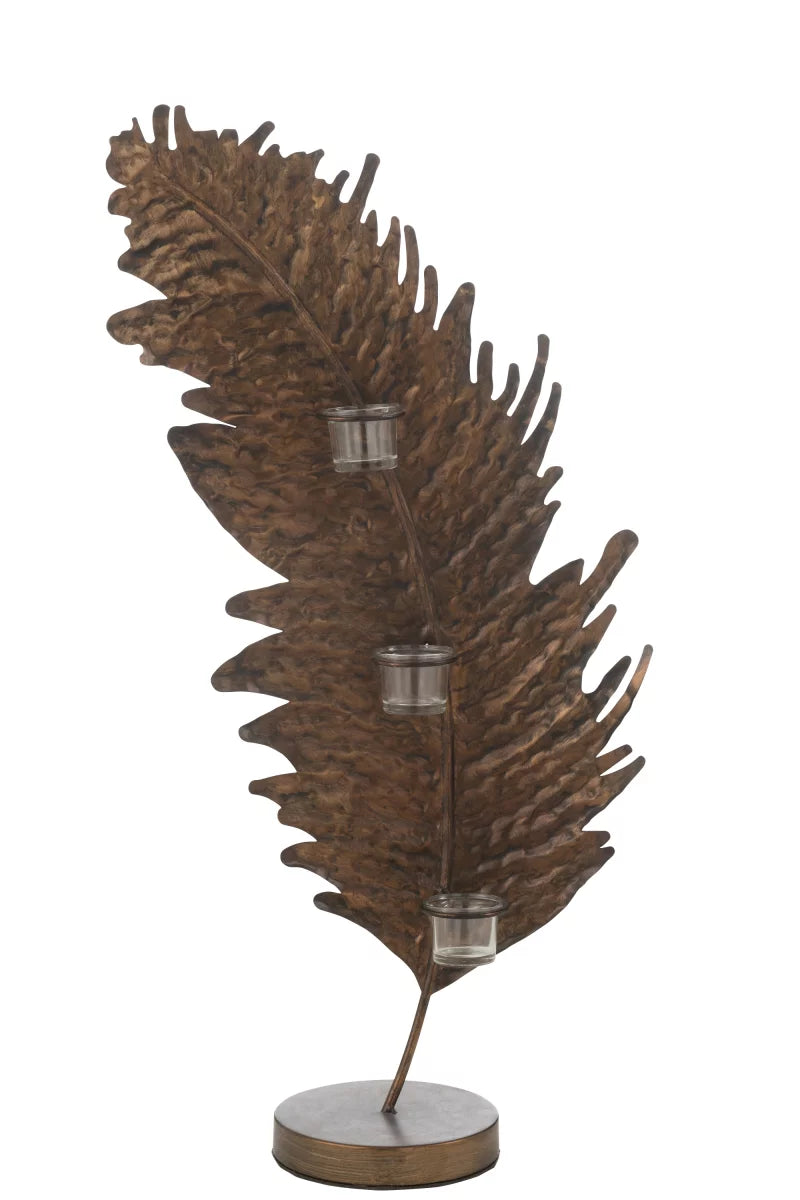 Porte-Bougie Feuille Metal/Verre