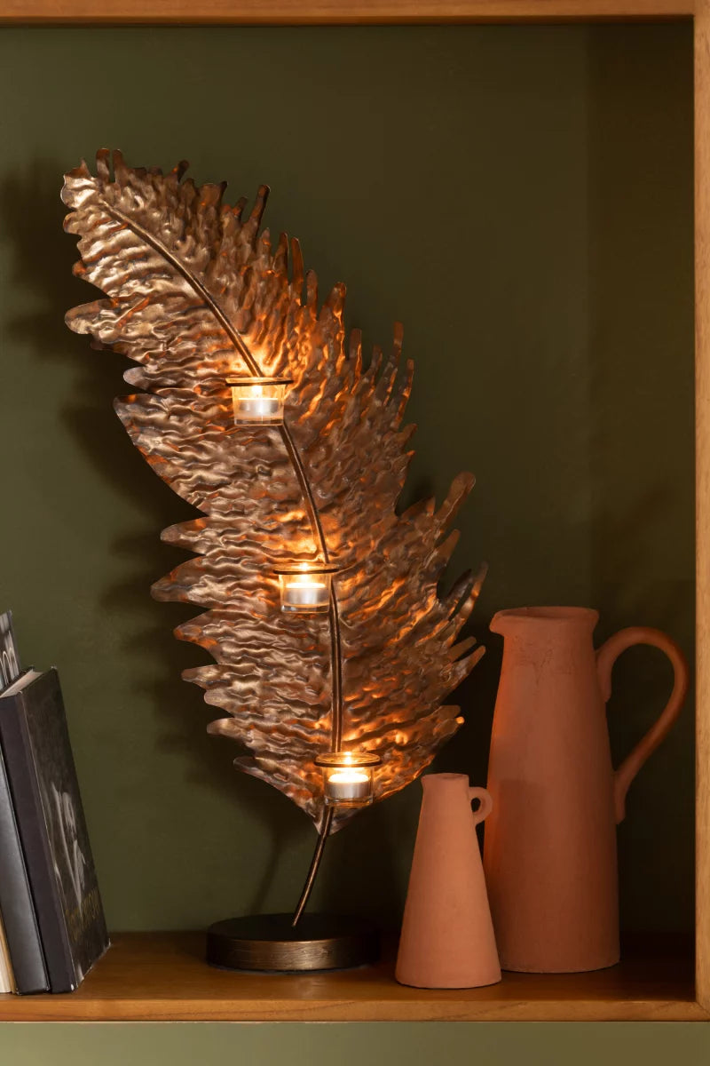 Porte-Bougie Feuille Metal/Verre